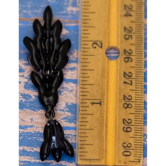 Vintage Red Rhinestones Black Dangle Earrings - L32 - Picture 2 of 2